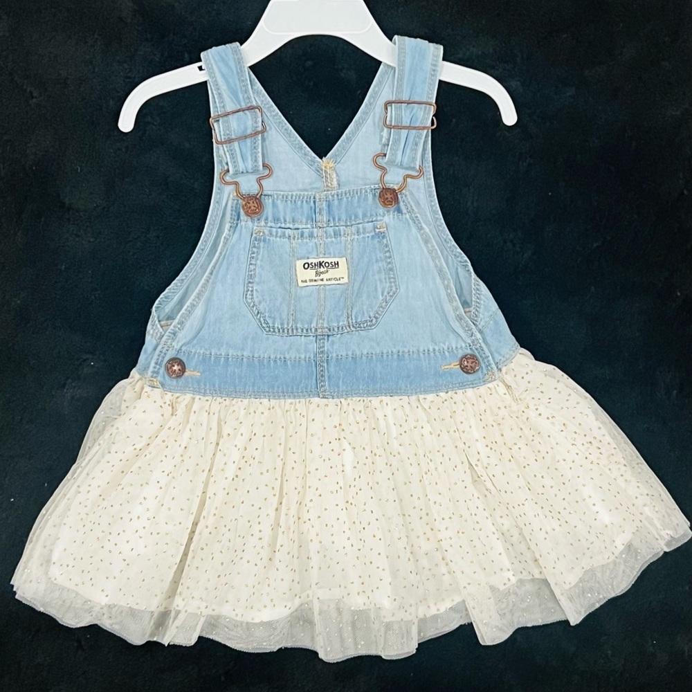 Beautiful OshKosh B'gosh Light Blue Denim, Cream and Gold Dot Tulle Skirtalls